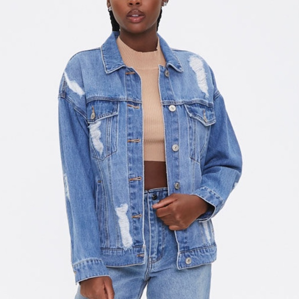 NWT Forever 21 Distressed Boyfriend Denim Jacket